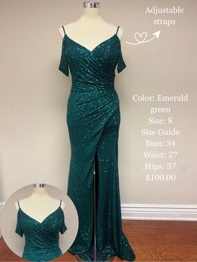 Elegant Emerald Green Sequin Prom Dress with Off-Shoulder Straps